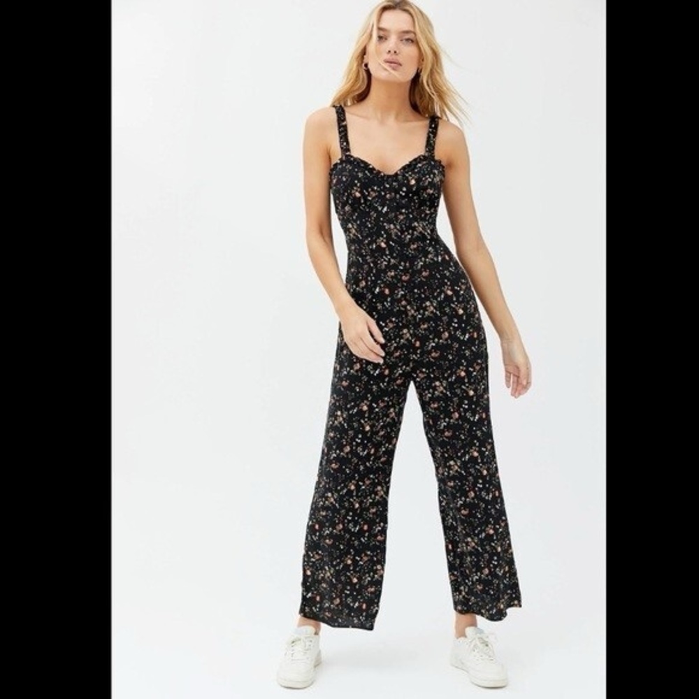 NWT Urban Outfitters UO Easy Ruffle Floral Jumpsuit - Black - XS
